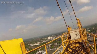 Exzenterhaus Bochum Baukran, Baustelle, Kranführer Sicht über Bochum