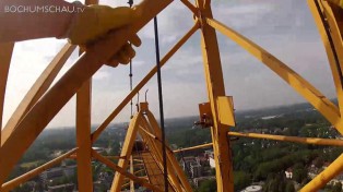 Exzenterhaus Bochum Baukran, Baustelle, Kranführer Sicht über Bochum