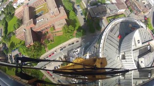 Exzenterhaus Bochum Baukran, Baustelle, Kranführer Sicht über Bochum