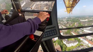 Exzenterhaus Bochum Baukran, Baustelle, Kranführer Sicht über Bochum